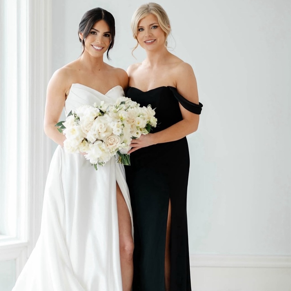 Azazie Black Strapless Gown with Slit for Bridesmaids